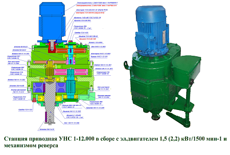 Редуктор  УНС 1-12.000 (1,5кВт/1500мин-1) в сборе с механизмом реверса
